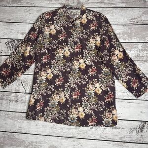 Vintage Anna And Frank 3/4 Sleeve Top Blouse Large‎ Floral Print Button Up Silk